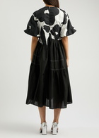 Lovebirds Printed Silk Midi Dress Black And White