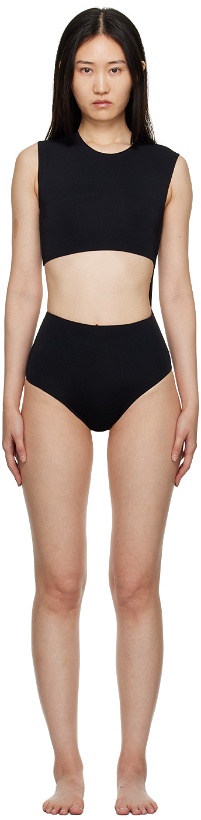 Photo: Haight SSENSE Exclsuive Black Diagonal One-Piece Swimsuit