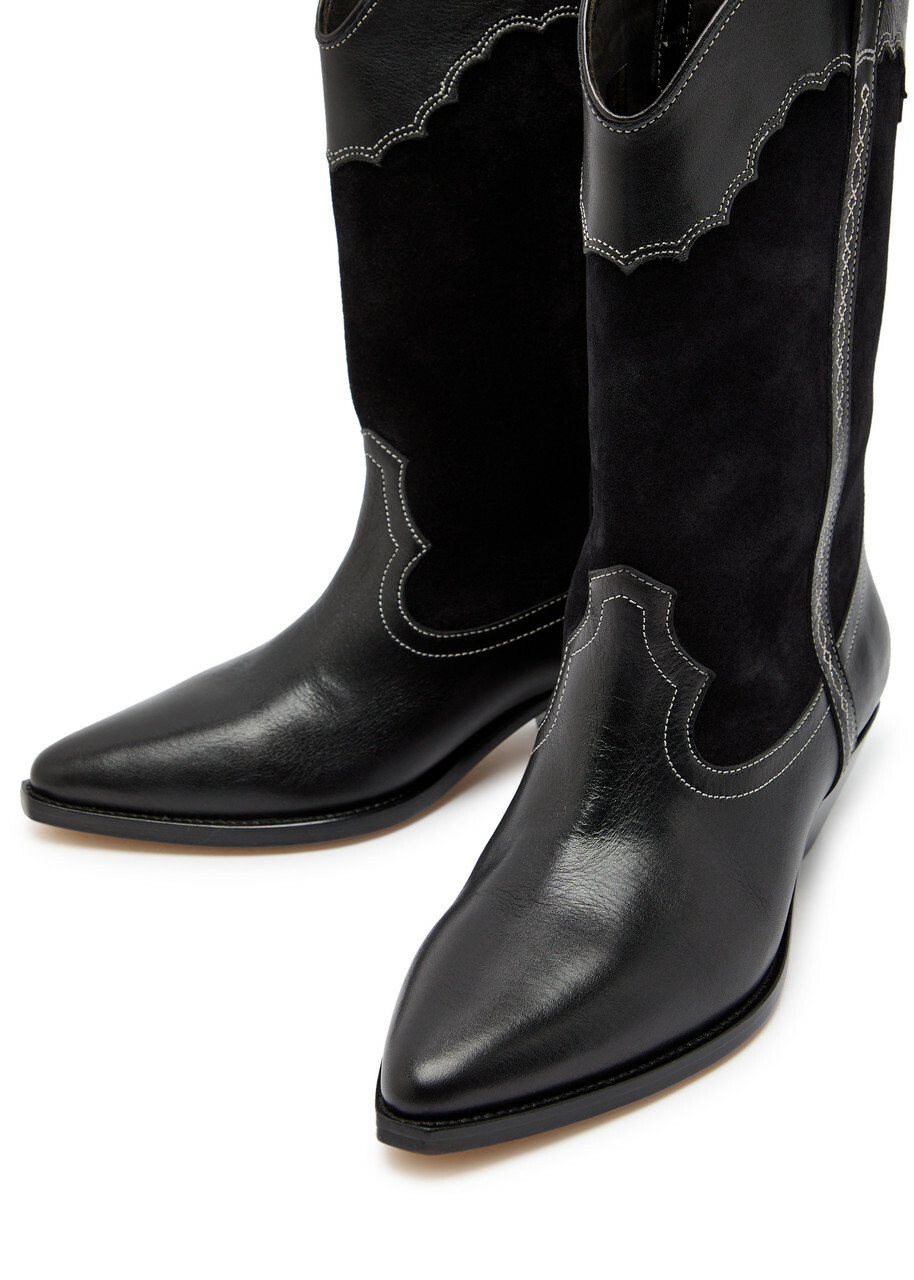 Isabel Marant Duerto Western Panelled Leather Mid-calf Boots Black