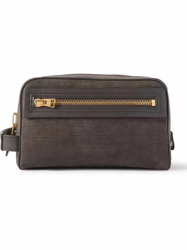 Photo: TOM FORD - Leather-Trimmed Croc-Effect Nubuck Wash Bag