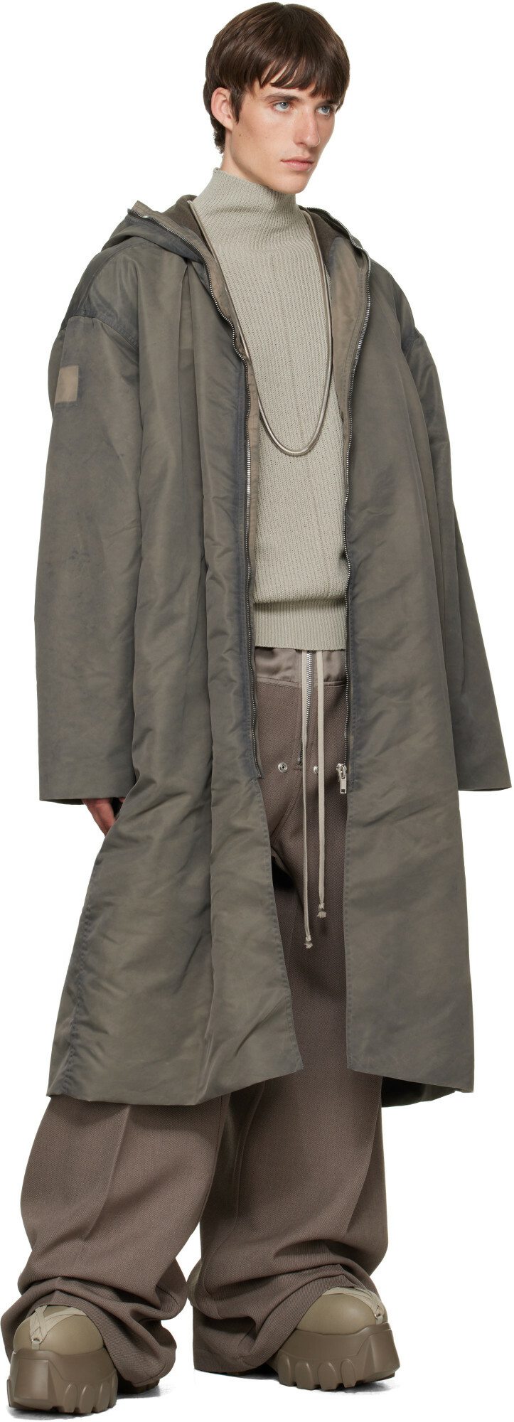 Rick Owens Gray Tower Wide Mac Coat