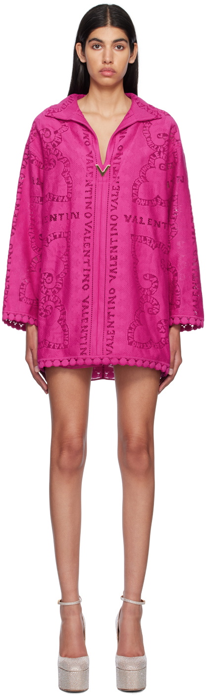 open lace back dress Claudine Mini in Jacqaurd Pink Flower 8