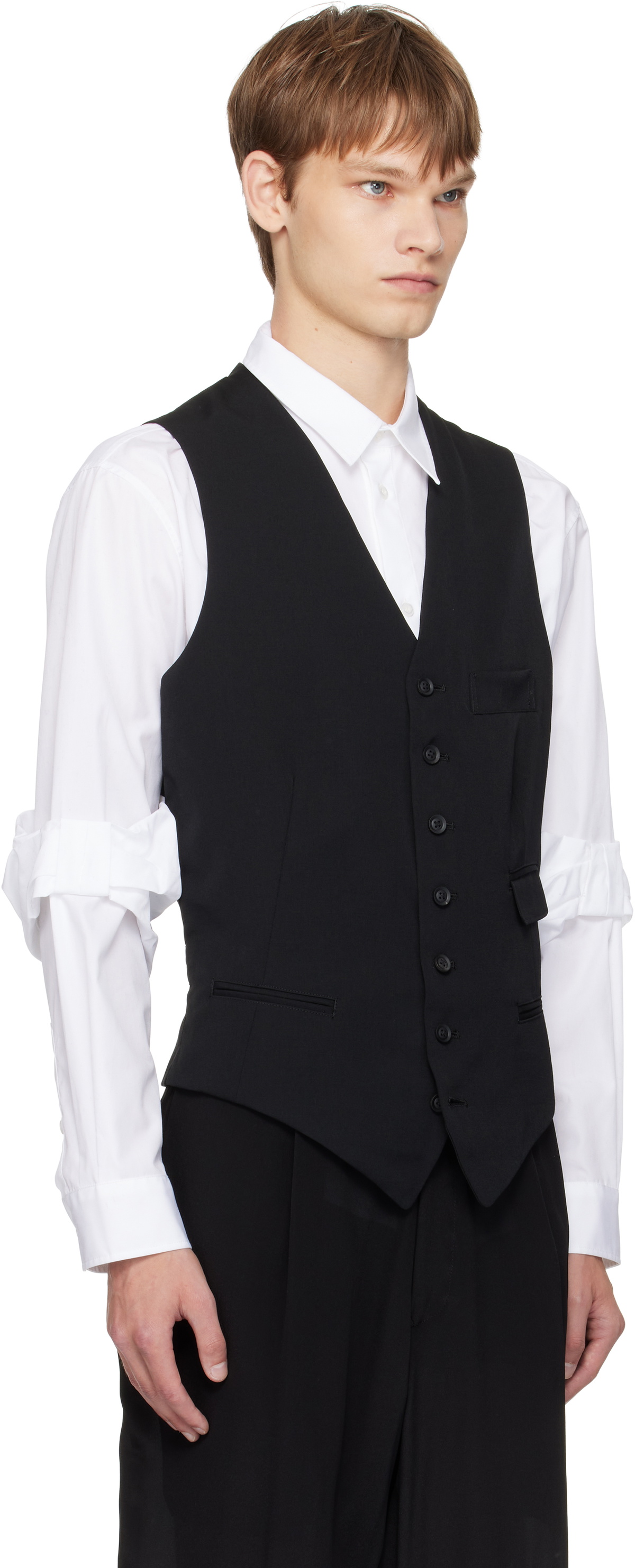 YOHJI YAMAMOTO Black Wool Gabardine 7Buttons Waistcoat