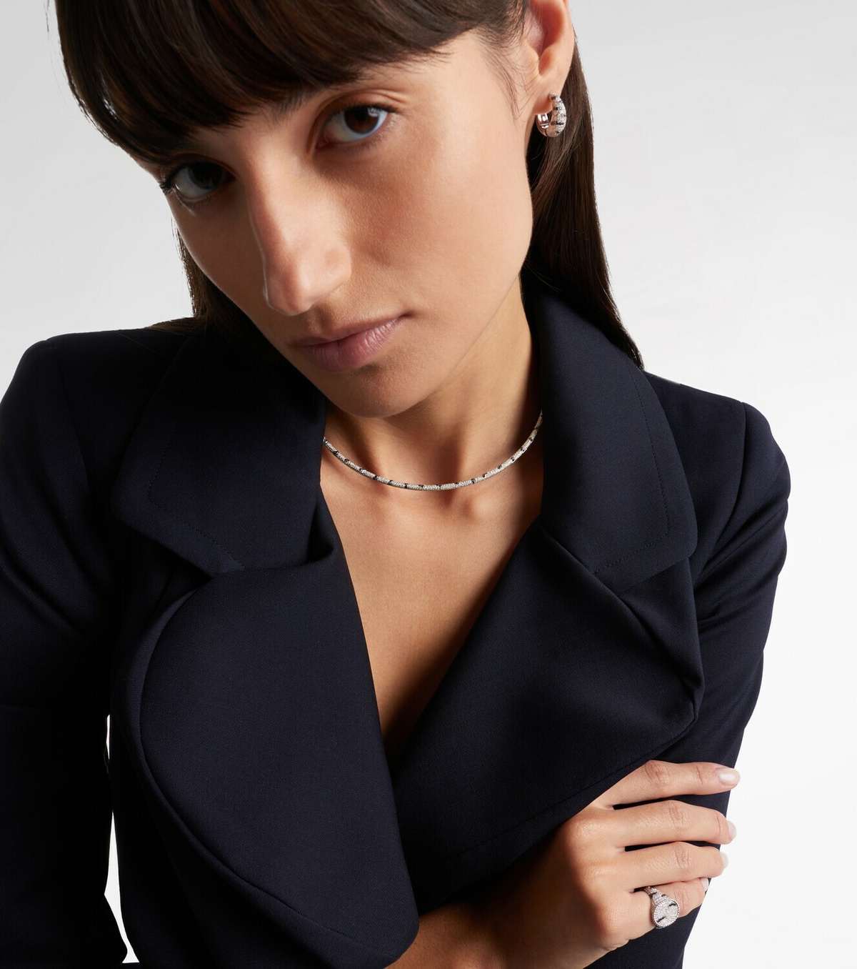 Yvonne Léon Torque Zèbre 9kt white gold necklace with diamonds