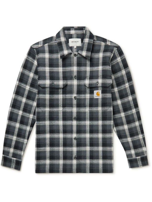 Photo: Carhartt WIP - Hepner Logo-Appliquéd Checked Waffle-Knit Cotton Shirt - Black