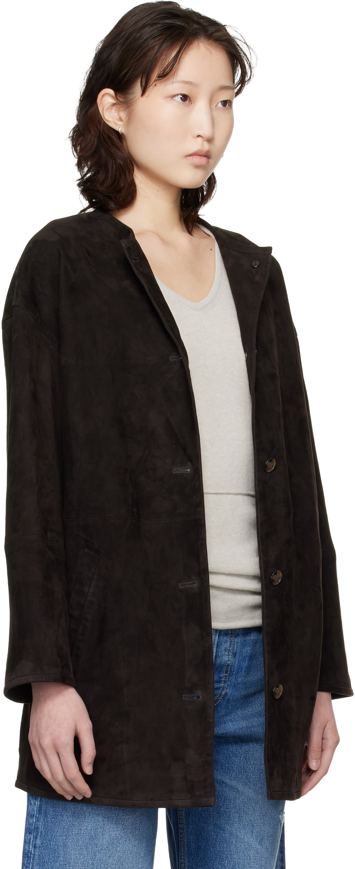 Loulou de Saison Brown Waren Oval Suede Coat
