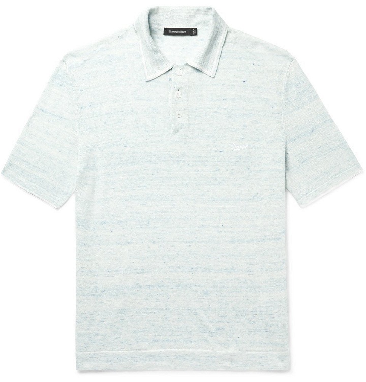 Photo: Ermenegildo Zegna - Logo-Embroidered Mélange Cotton and Linen-Blend Polo Shirt - Blue