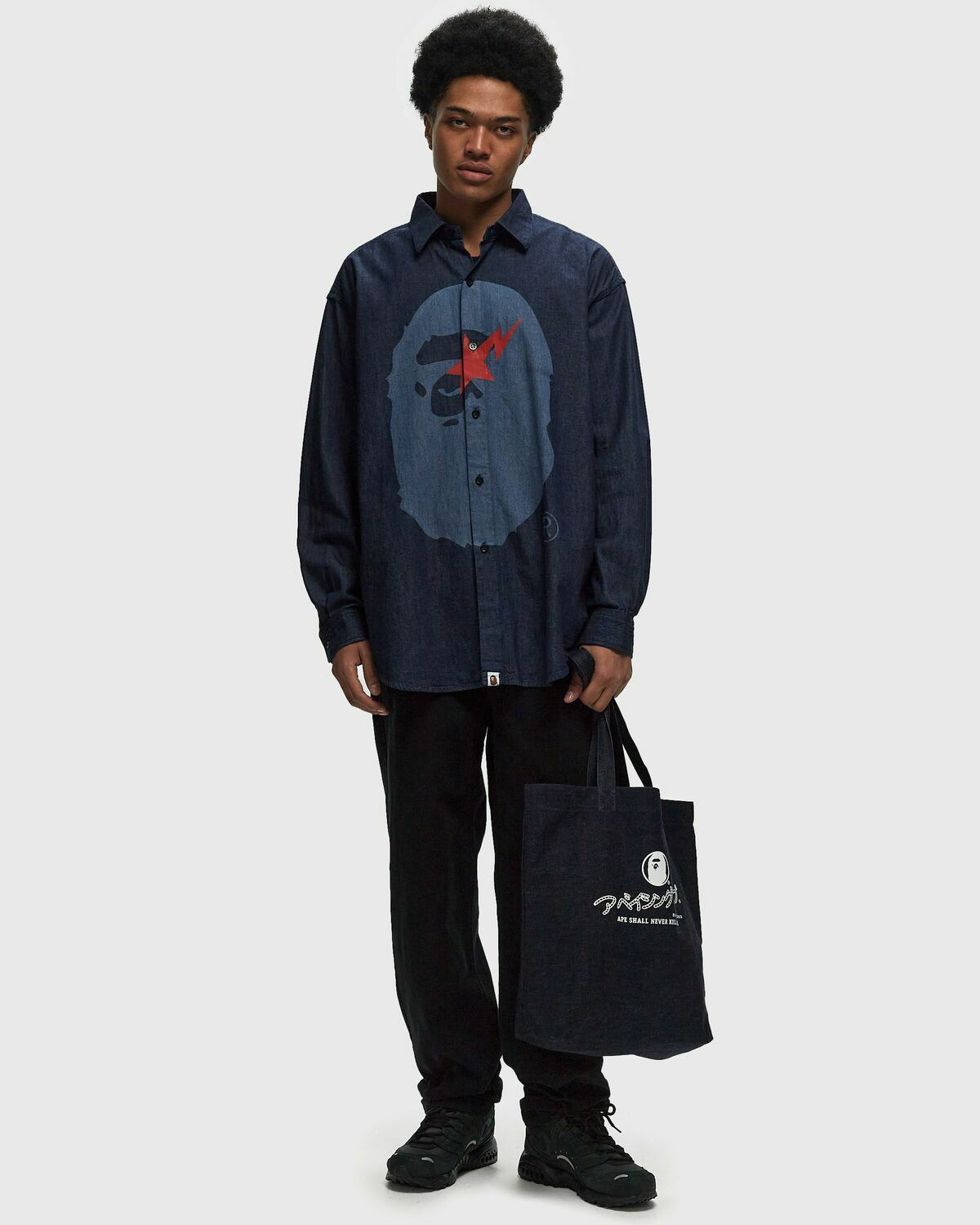 A Bathing Ape Sta Ape Head Relaxed Fit Denim L/S Shirts Blue