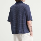 AMI Paris Men's Striped Boxy Fit Polo With Ami De Coeur Patch in Encre/Blanc