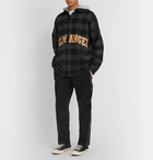 Palm Angels - Oversized Logo-Print Checked Cotton-Blend Flannel Hooded Overshirt - Gray