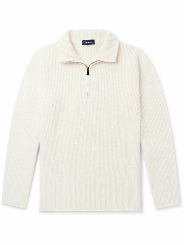 Photo: Thom Sweeney - Ribbed Wool and Cashmere-Blend Half-Zip Sweater - White