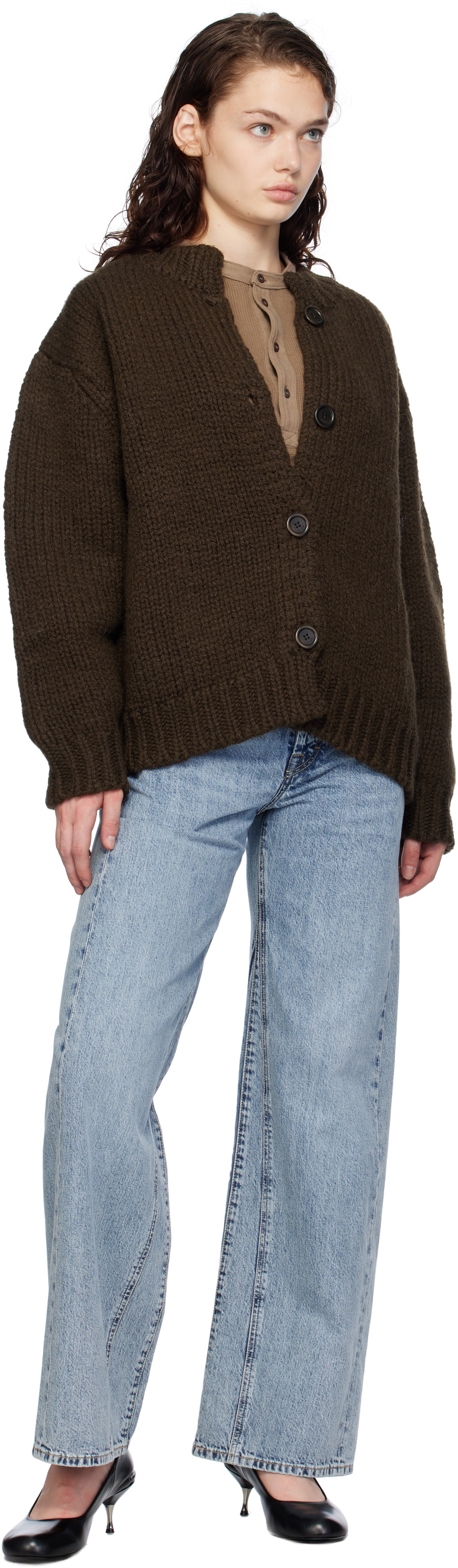 AMOMENTO Brown Hand Knitted Cardigan