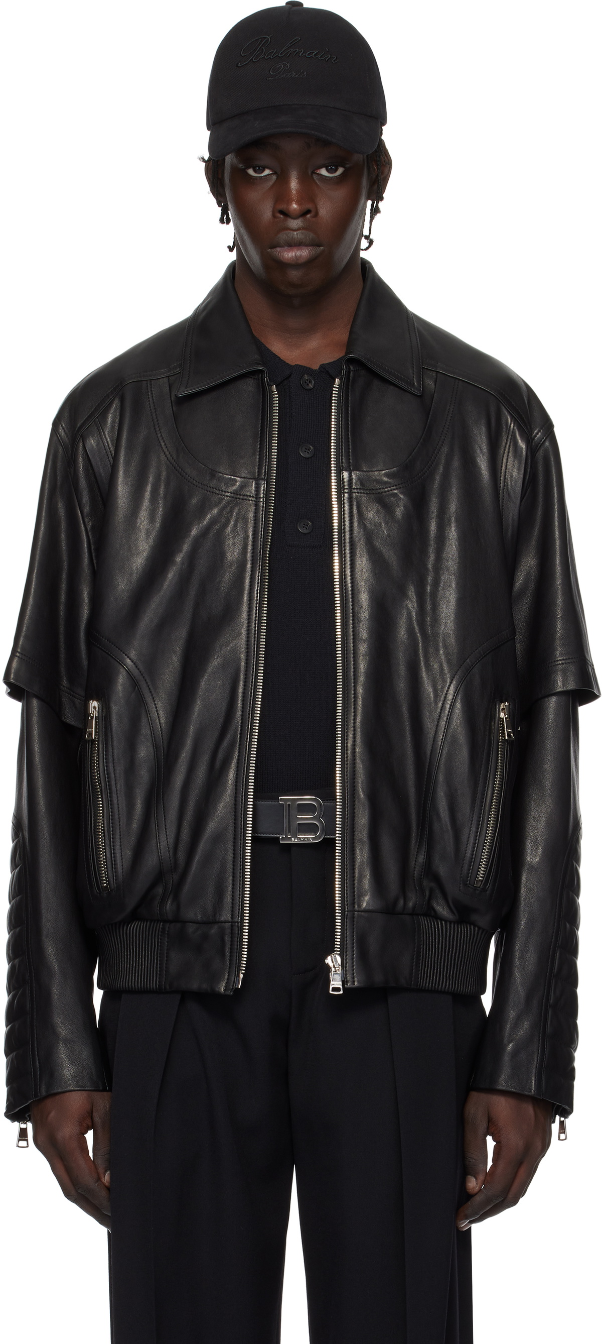 BALMAIN ブラックレザー ジャケット　羊皮 BALMAIN - 新品 希少 BALMAIN×H&M ライダース ジャケット 羊皮