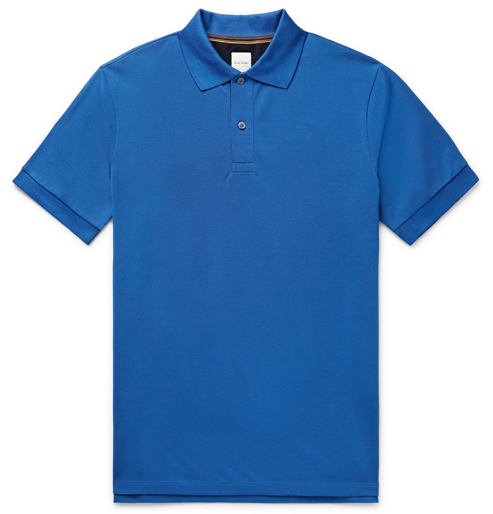 Photo: Paul Smith - Slim-Fit Stripe-Trimmed Cotton-Piqué Polo Shirt - Blue