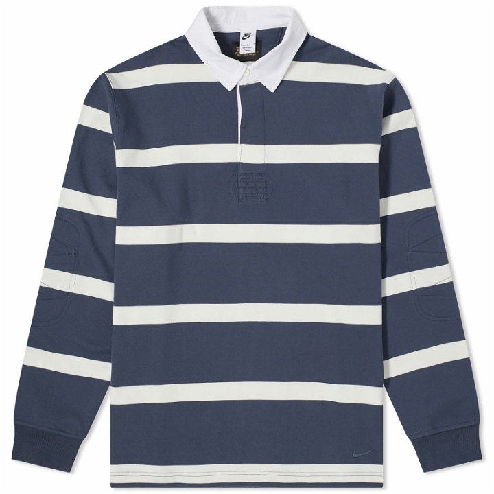 Photo: Nike Men's Life Striped Heavyweight Rugby Shirt in Thunder Blue/Sail/White