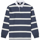 Nike Men's Life Striped Heavyweight Rugby Shirt in Thunder Blue/Sail/White