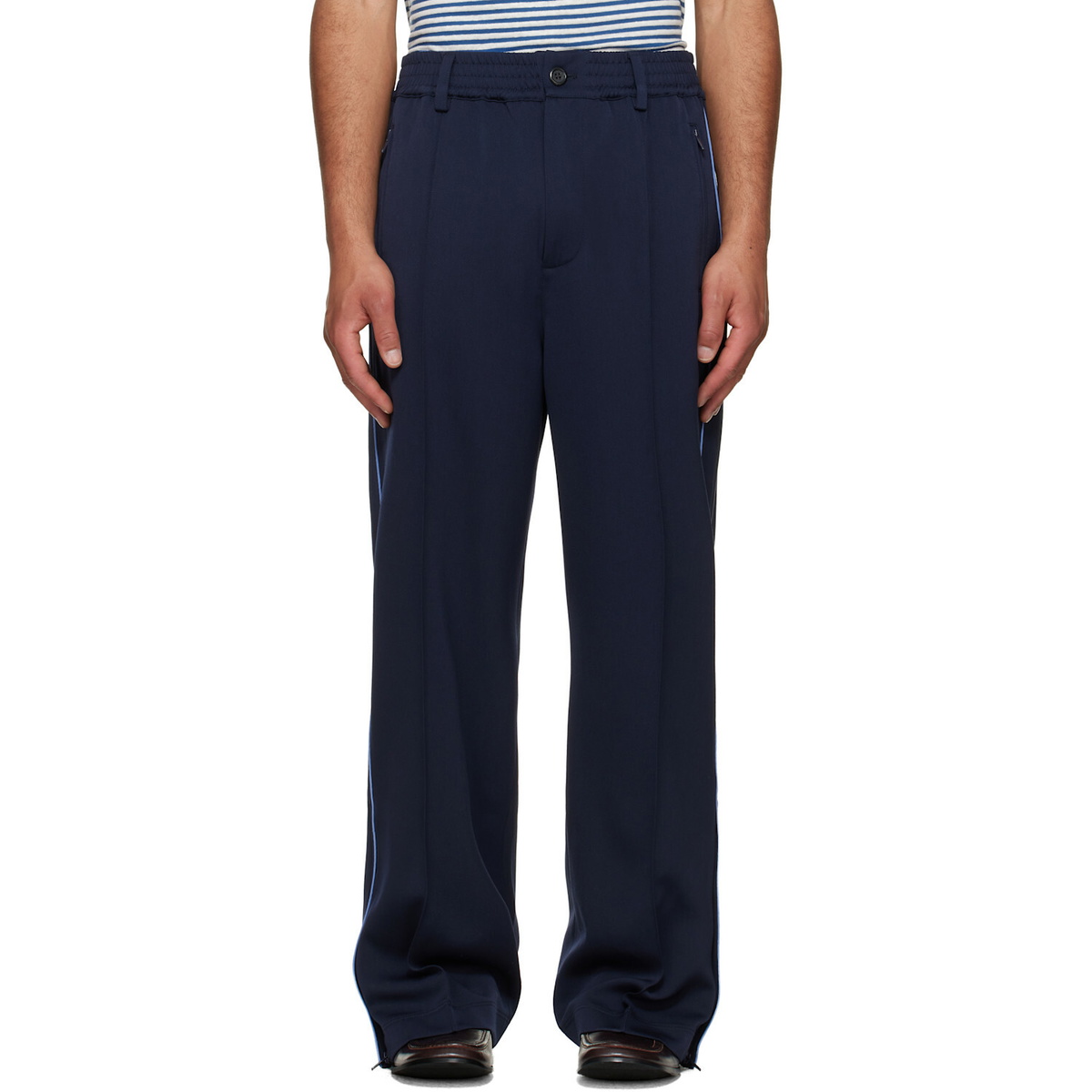 Marni Navy Piped Wool Twill Trousers