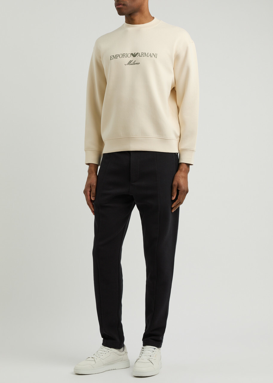 Emporio Armani Logo-embroidered Cotton-blend Sweatshirt Cream