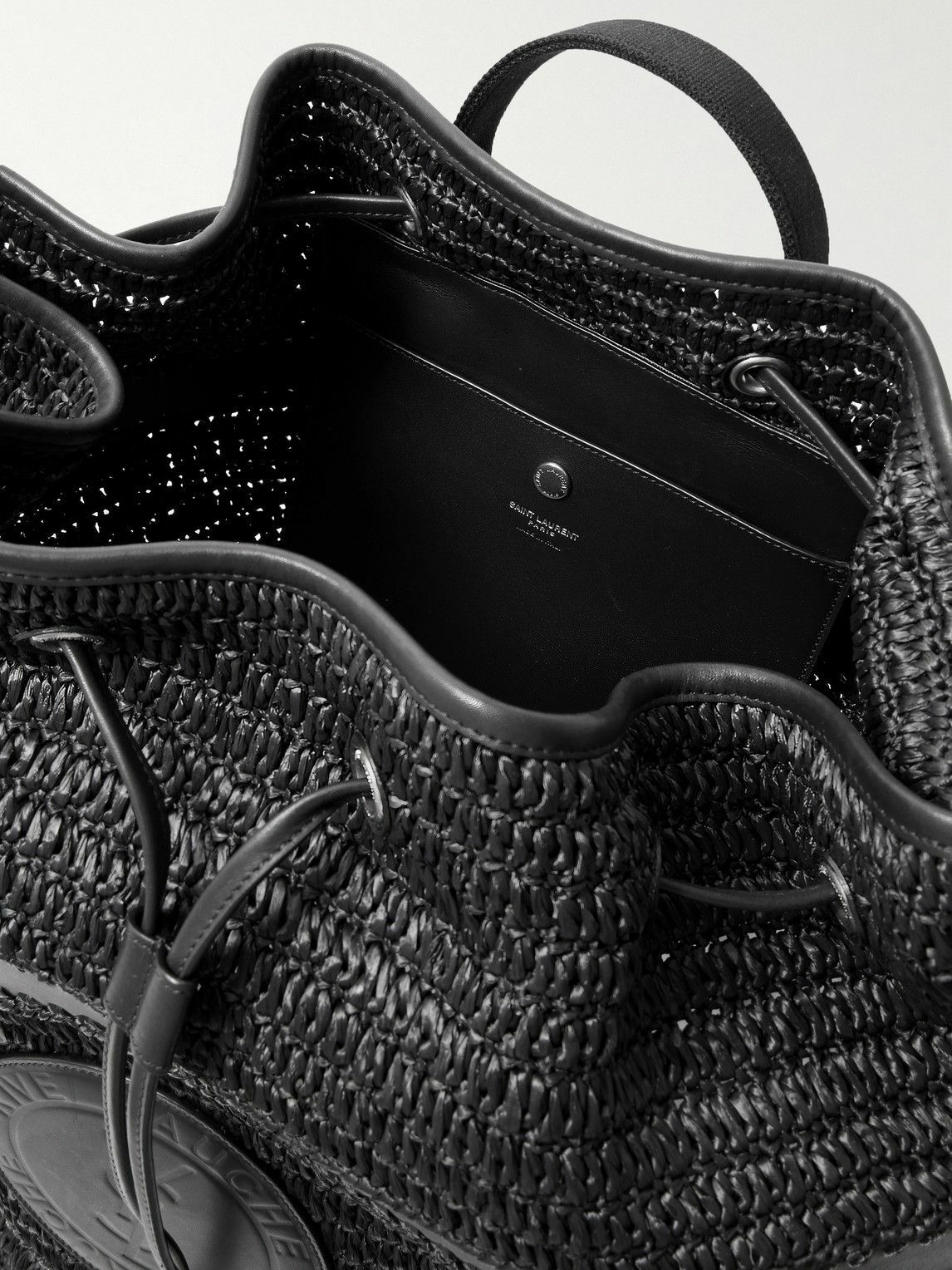 SAINT LAURENT - Rive Gauche Logo-Debossed Leather-Trimmed Raffia