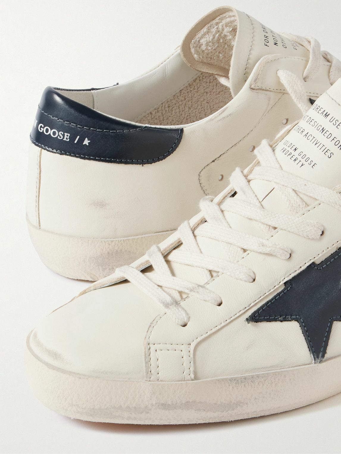Golden Goose - Super-Star Distressed Glossed-Trimmed Leather Sneakers - White