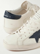 Golden Goose - Super-Star Distressed Glossed-Trimmed Leather Sneakers - White