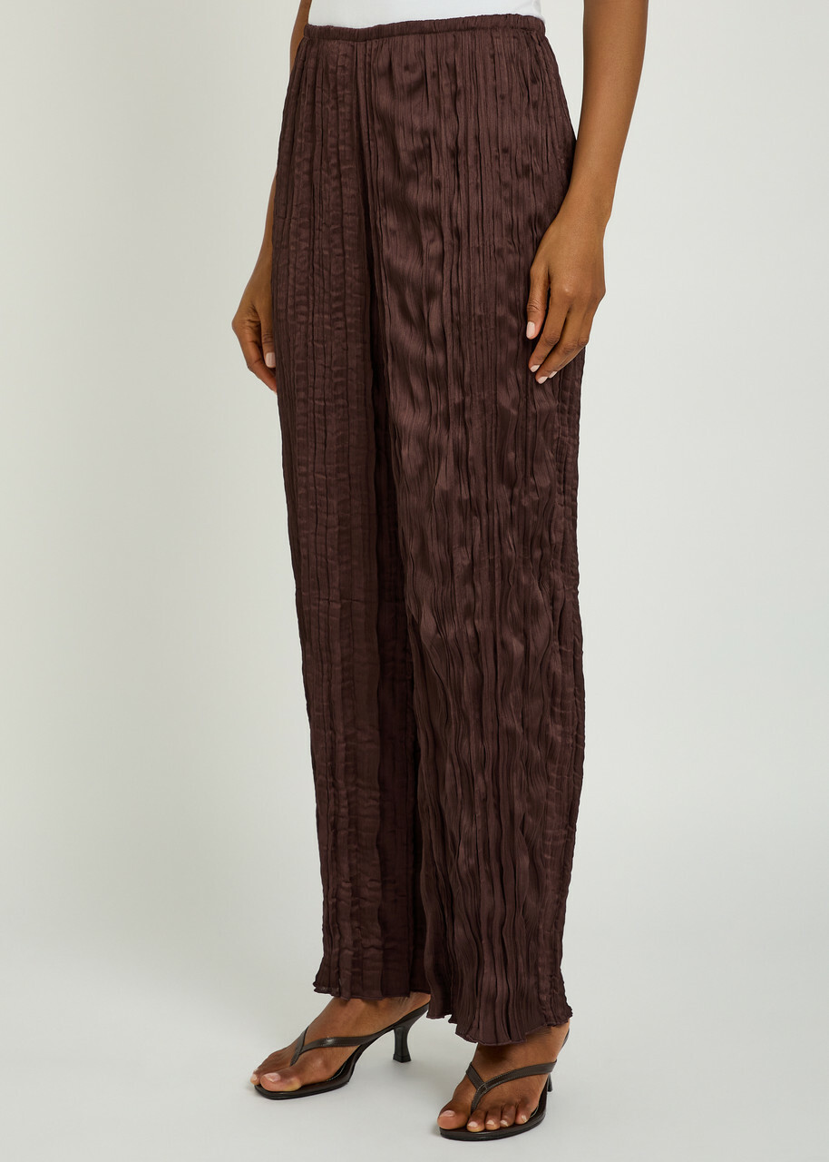 Staud Nami Plissé Trousers Brown