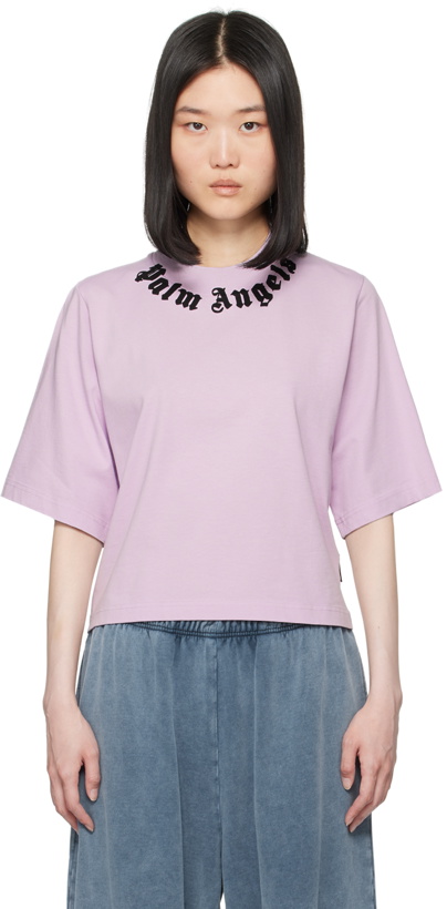 Photo: Palm Angels Purple Neck Logo T-Shirt