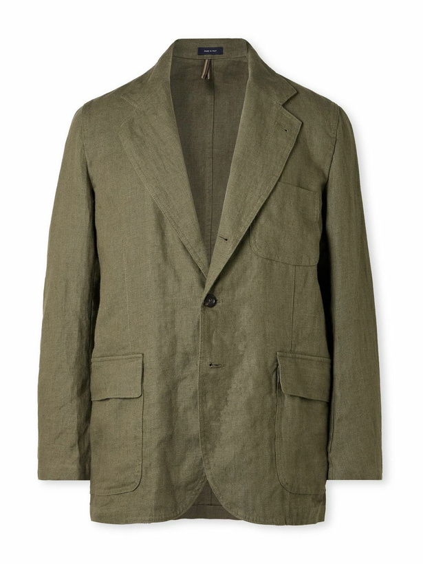 Photo: Drake's - Mk. I Antique Games Unstructured Linen Blazer - Green