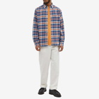 Beams Plus Men's Button Down Check Flannel Shirt in Blue Check