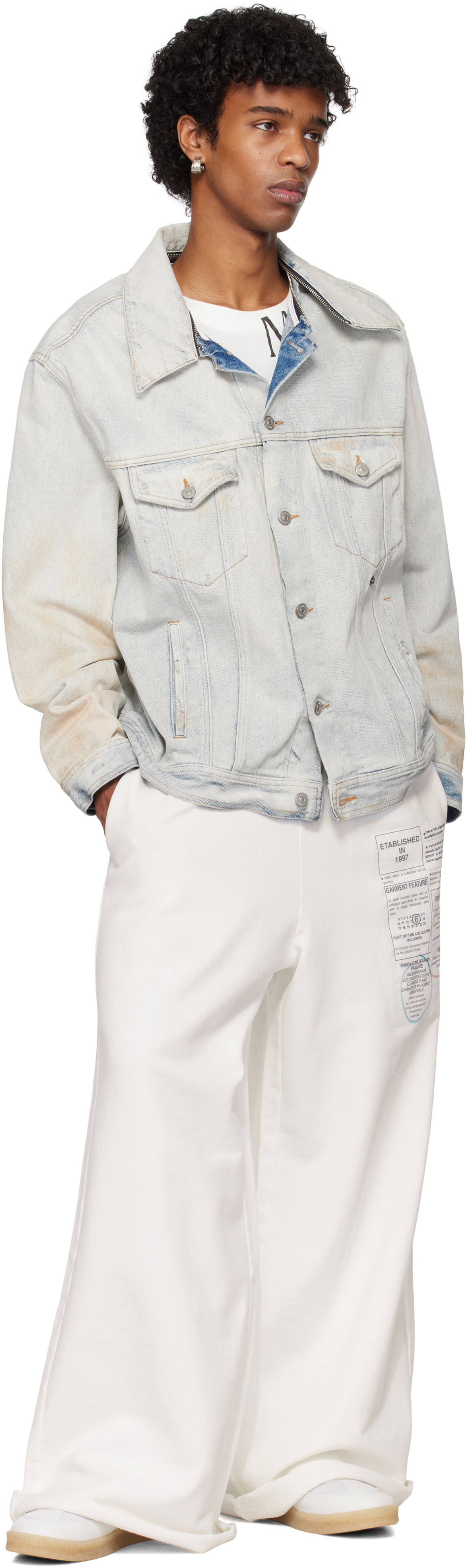 MM6 Maison Margiela White Newspaper Print Sweatpants
