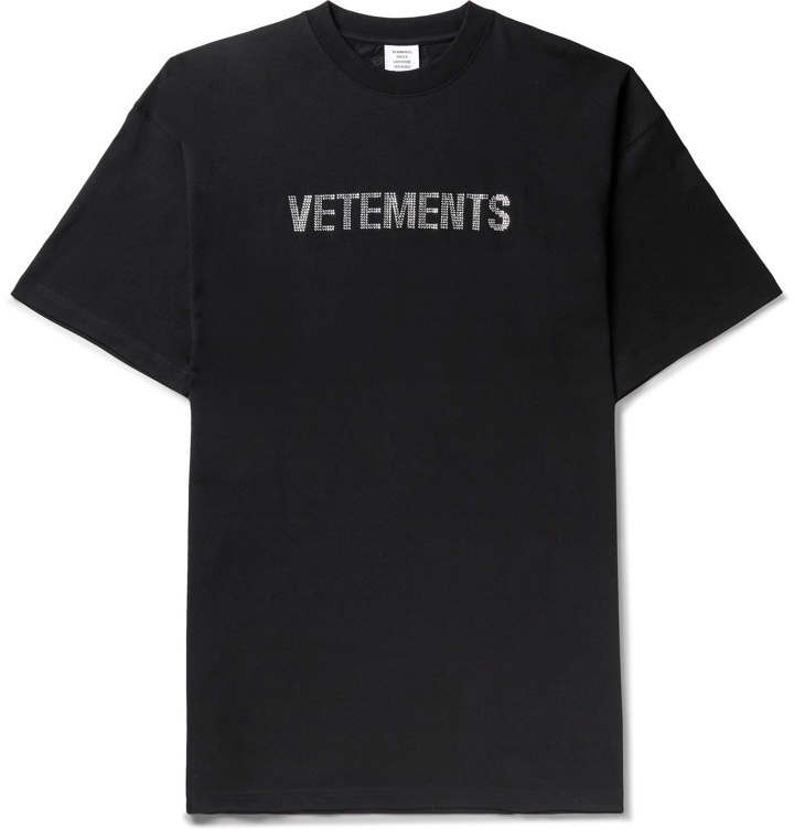 Photo: Vetements - Oversized Crystal-Embellished Cotton-Jersey T-Shirt - Black