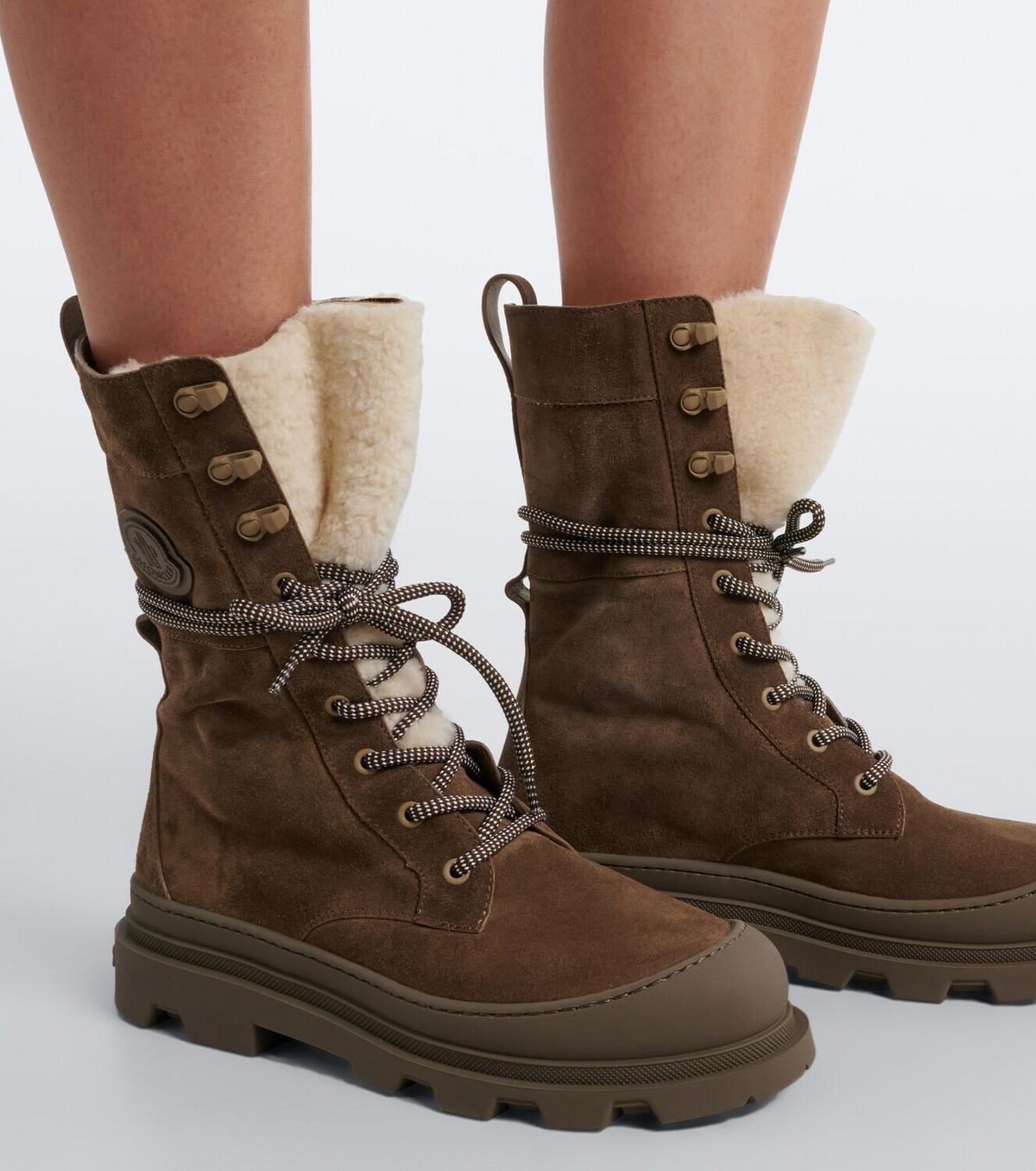 Moncler Vera shearling-trimmed suede lace-up boots