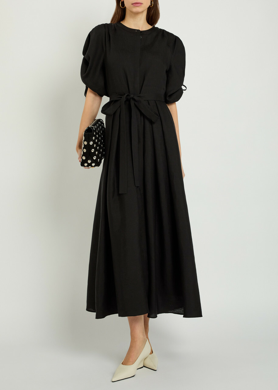 Gabriela Hearst Linnea Belted Linen Midi Dress Black