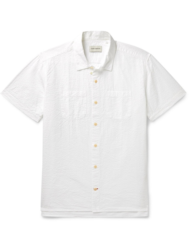 Photo: OLIVER SPENCER - Convertible-Collar Cotton-Seersucker Shirt - White