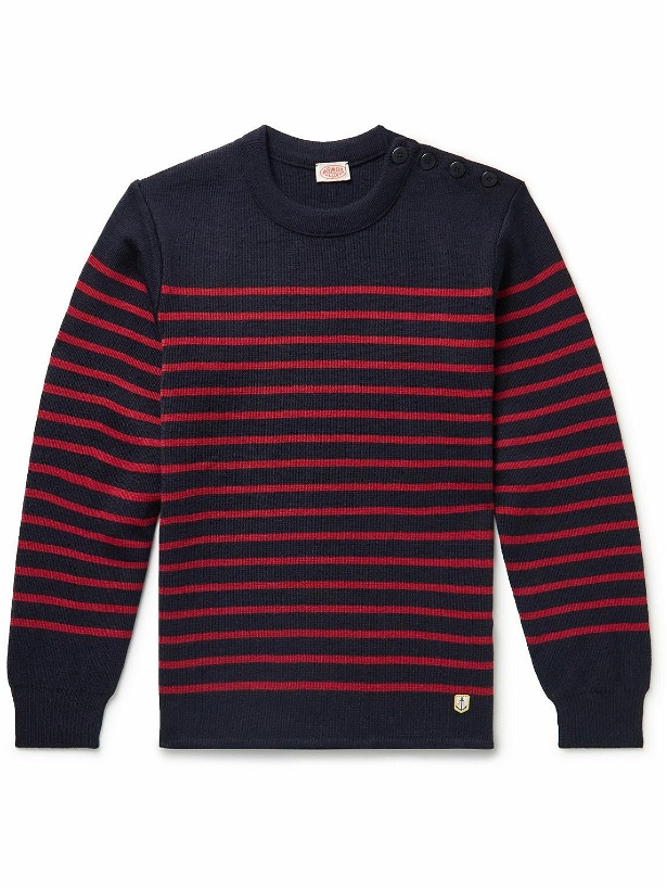 Photo: Armor Lux - Molène Logo-Appliquéd Striped Wool Sweater - Blue