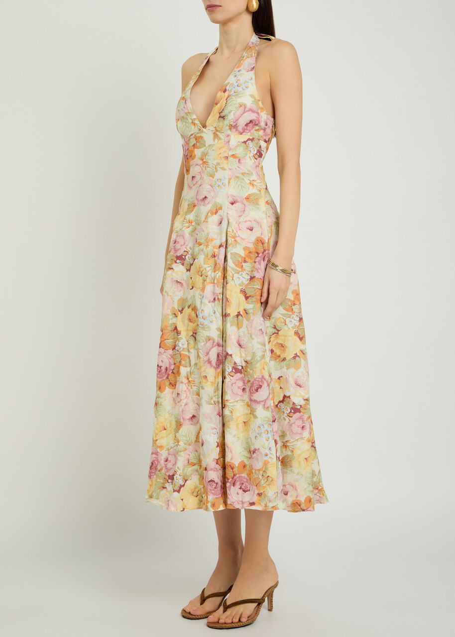 Faithfull The Brand Murano Floral-print Linen Midi Dress Multicoloured