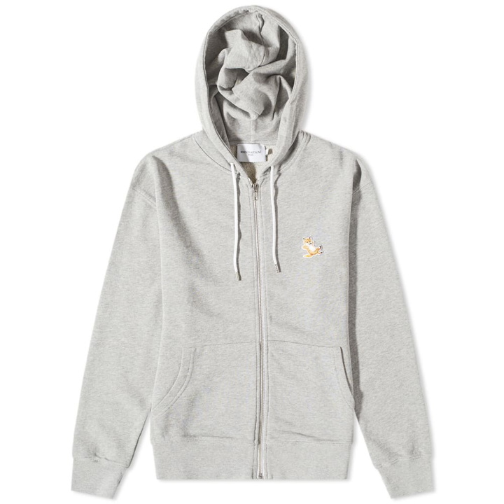 Photo: Maison Kitsuné Men's Chillax Fox Patch Zipped Hoody in Grey Melange