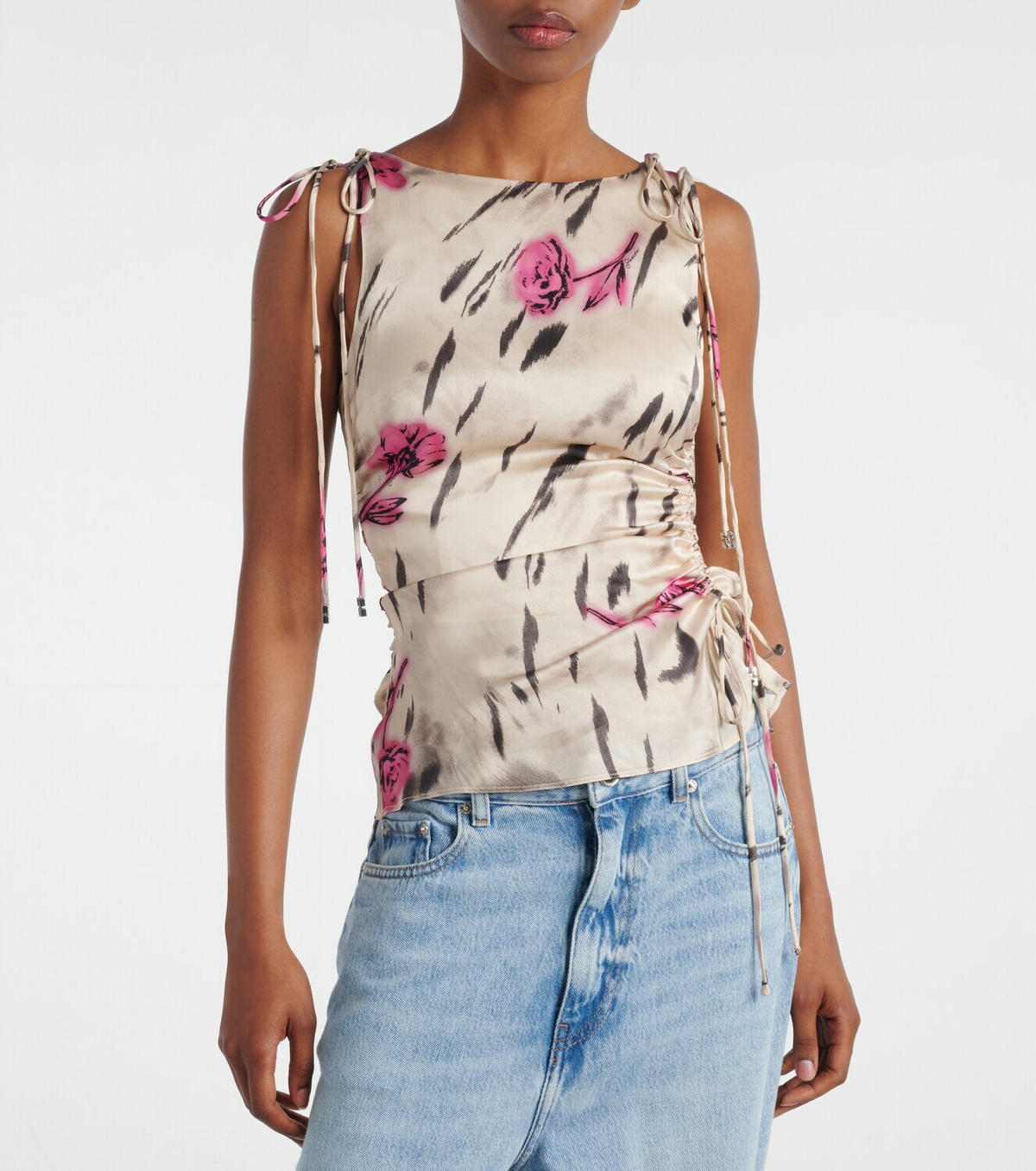 Ganni Floral ruched satin top GANNI
