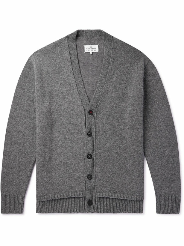 Photo: Maison Margiela - Suede-Trimmed Wool, Linen and Cotton-Blend Cardigan - Gray