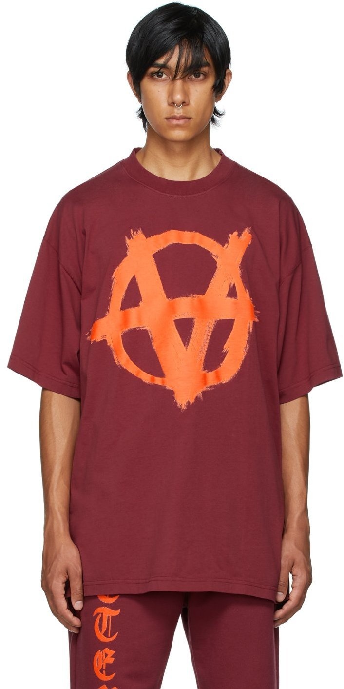 VETEMENTS Burgundy Double Anarchy T-Shirt Vetements