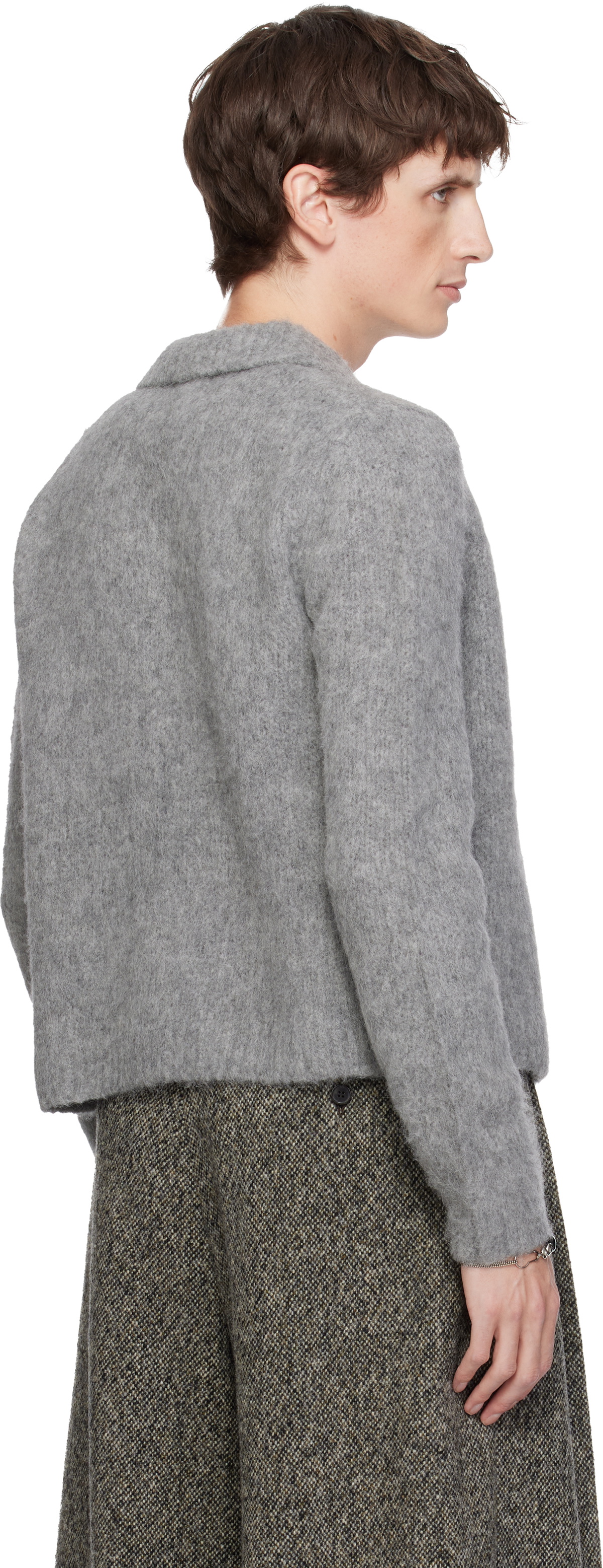 Dries Van Noten Gray Cropped Wool Cardigan