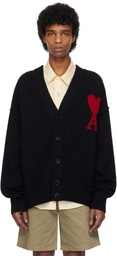 AMI Paris Black Wool Ami de Coeur Cardigan