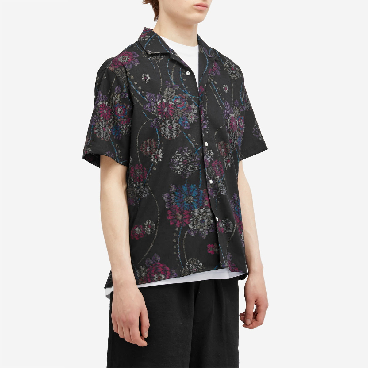 Gitman Vintage Men's Floral Waffle Camp Shirt in Black