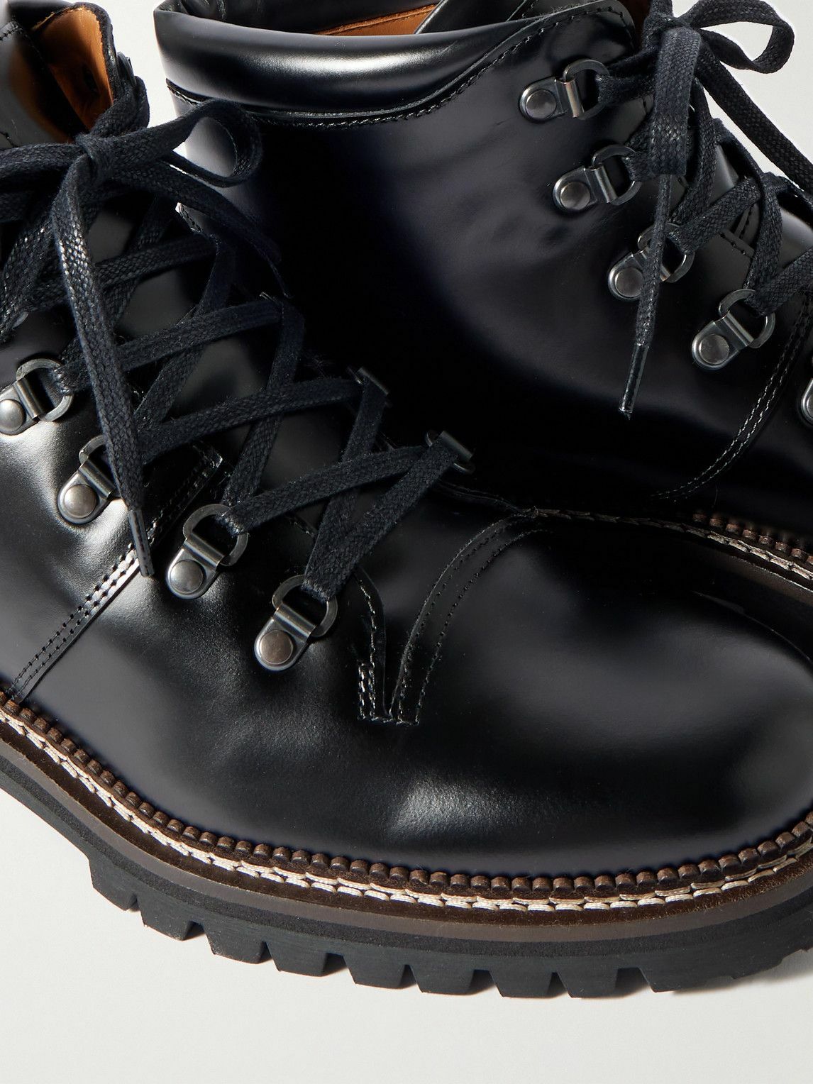 Mr P. - Jacques Glossed-Leather Hiking Boots - Black