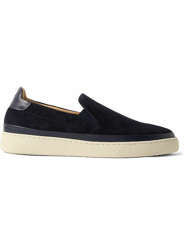 Photo: Mulo - Leather-Trimmed Suede Slip-On Sneakers - Blue