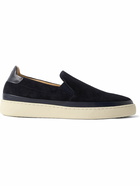 Mulo - Leather-Trimmed Suede Slip-On Sneakers - Blue