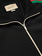 GUCCI - Logo-Print Striped Webbing-Trimmed Jersey Bomber Jacket - Black
