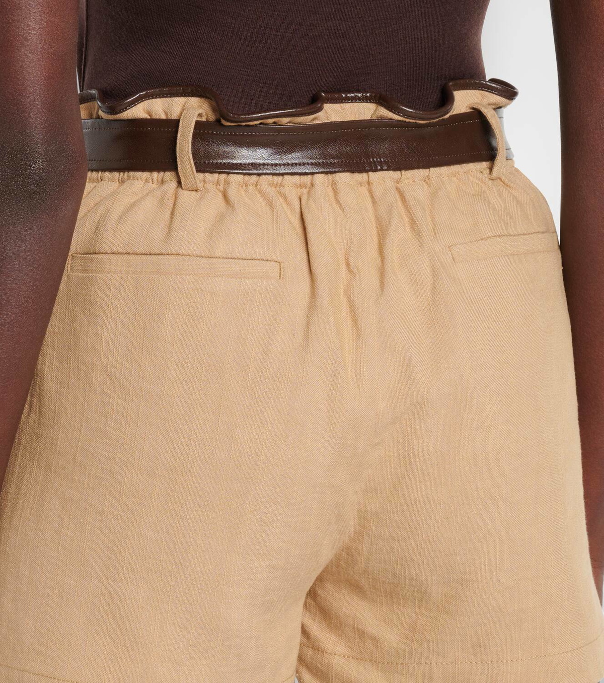 Xu Zhi Belted faux leather-trimmed shorts