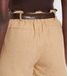 Xu Zhi Belted faux leather-trimmed shorts