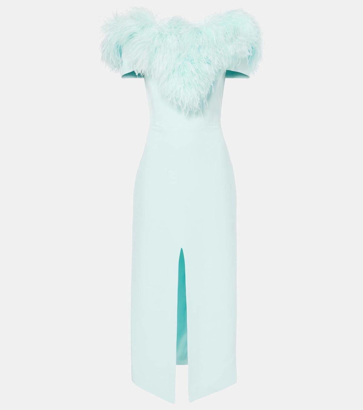 David Koma Off-shoulder feather-trimmed midi dress David Koma